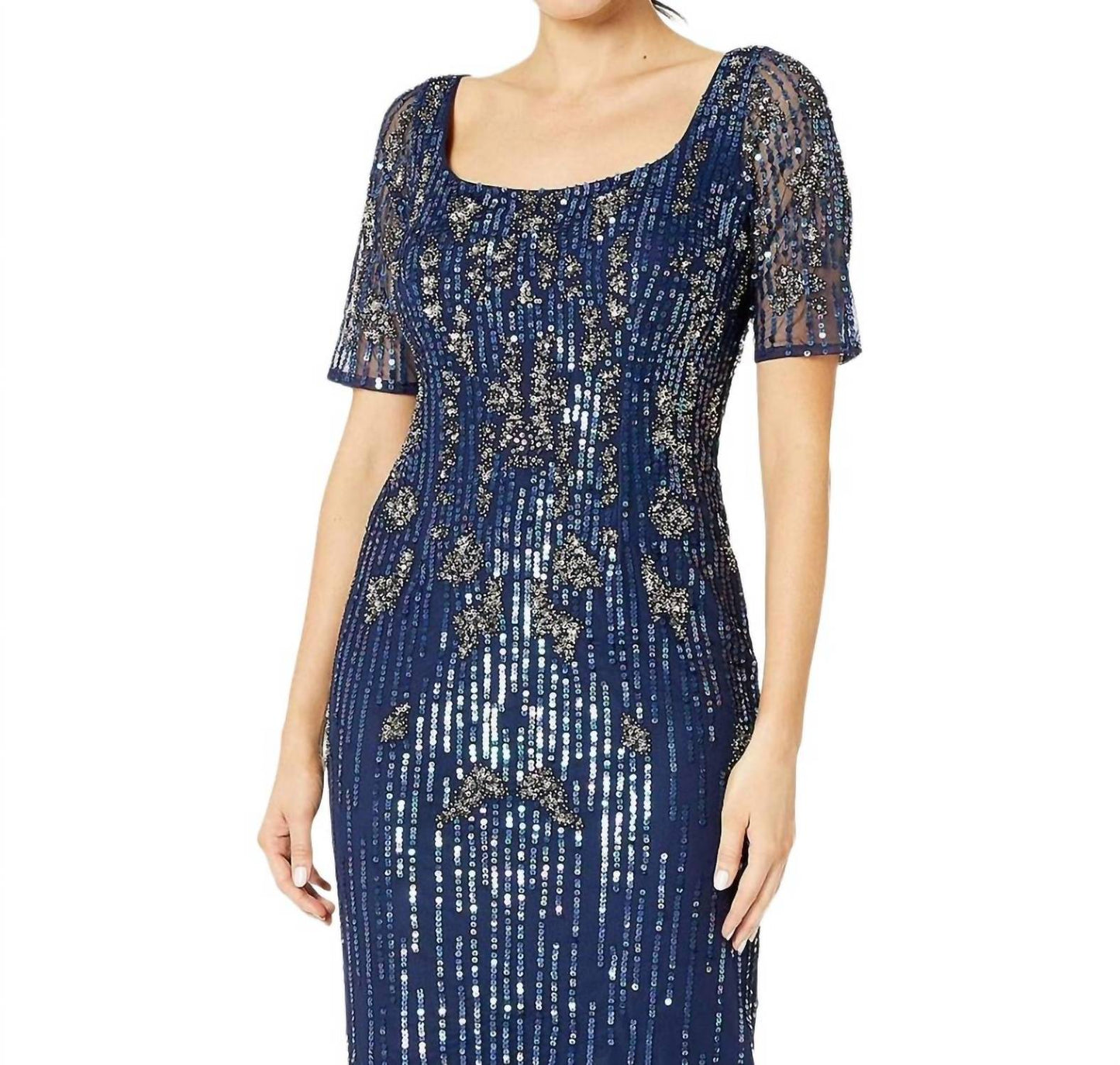 Adrianna Papell - Full Beaded Sheath Midi Party Dress