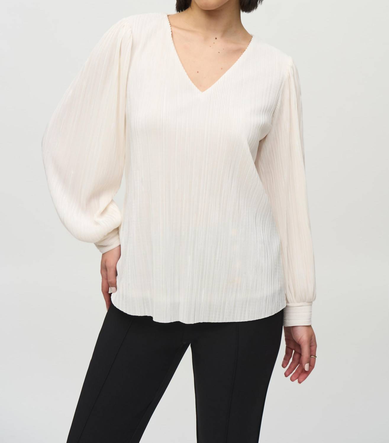 Joseph Ribkoff - V-neck Pleated Pullover Blouse