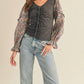 &Merci - Floral Puff Sleeve Ruched Top - Graphite Grey
