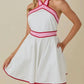 Baby Pink - Colorblock Strap Design Halter Neck Mini Dress