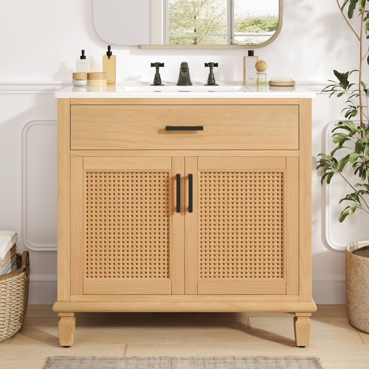 Bathroom Vanity With Ceramic Sink, Modern Free Standing Cabinet