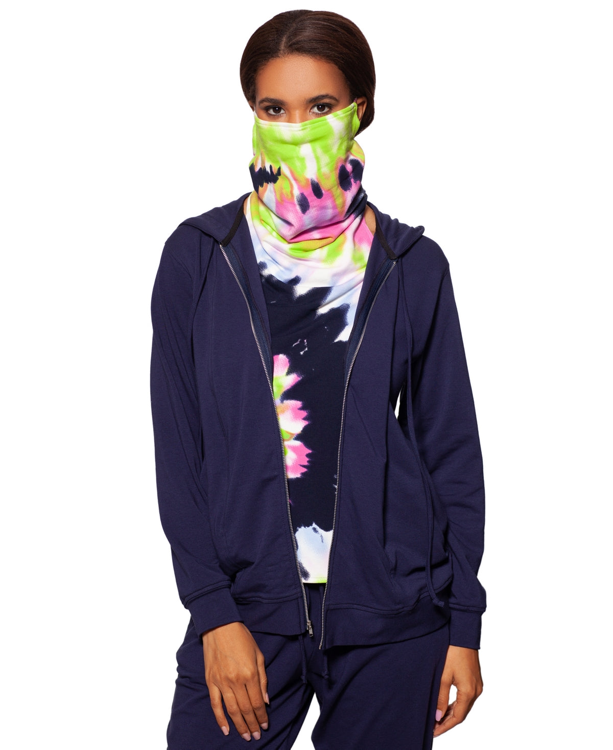 BAM BY BETSY & ADAM Womens Navy Zippered Pocketed Removable Face Mask Long Sleeve Hoodie Top M