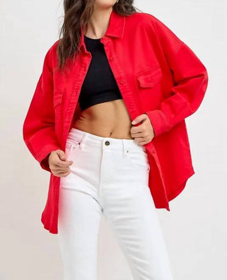 Risen - Button Down Long Sleeve Denim Shacket With Chest Pockets