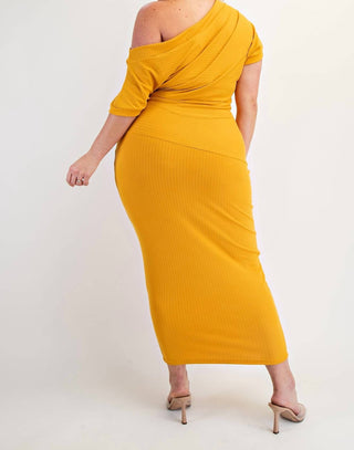 The Curve La - Plus Size Ribbed Knit Off Shoulder Knit Midi Dress