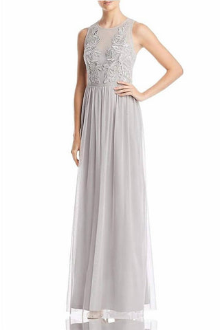Adrianna Papell - Crewneck Sleeveless Embroidered Mesh Gown