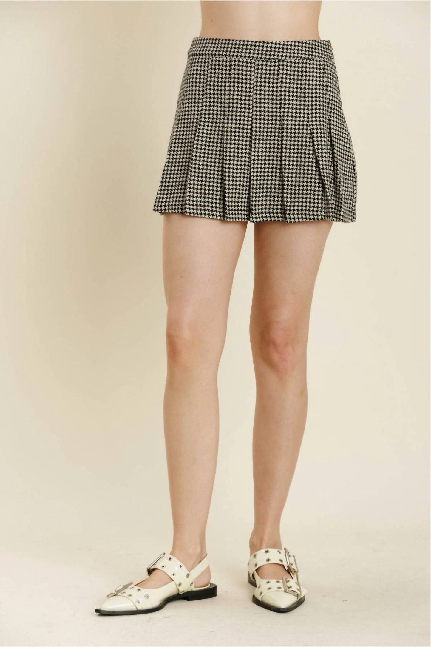 Aureum - Houndstooth Pleated Skirt