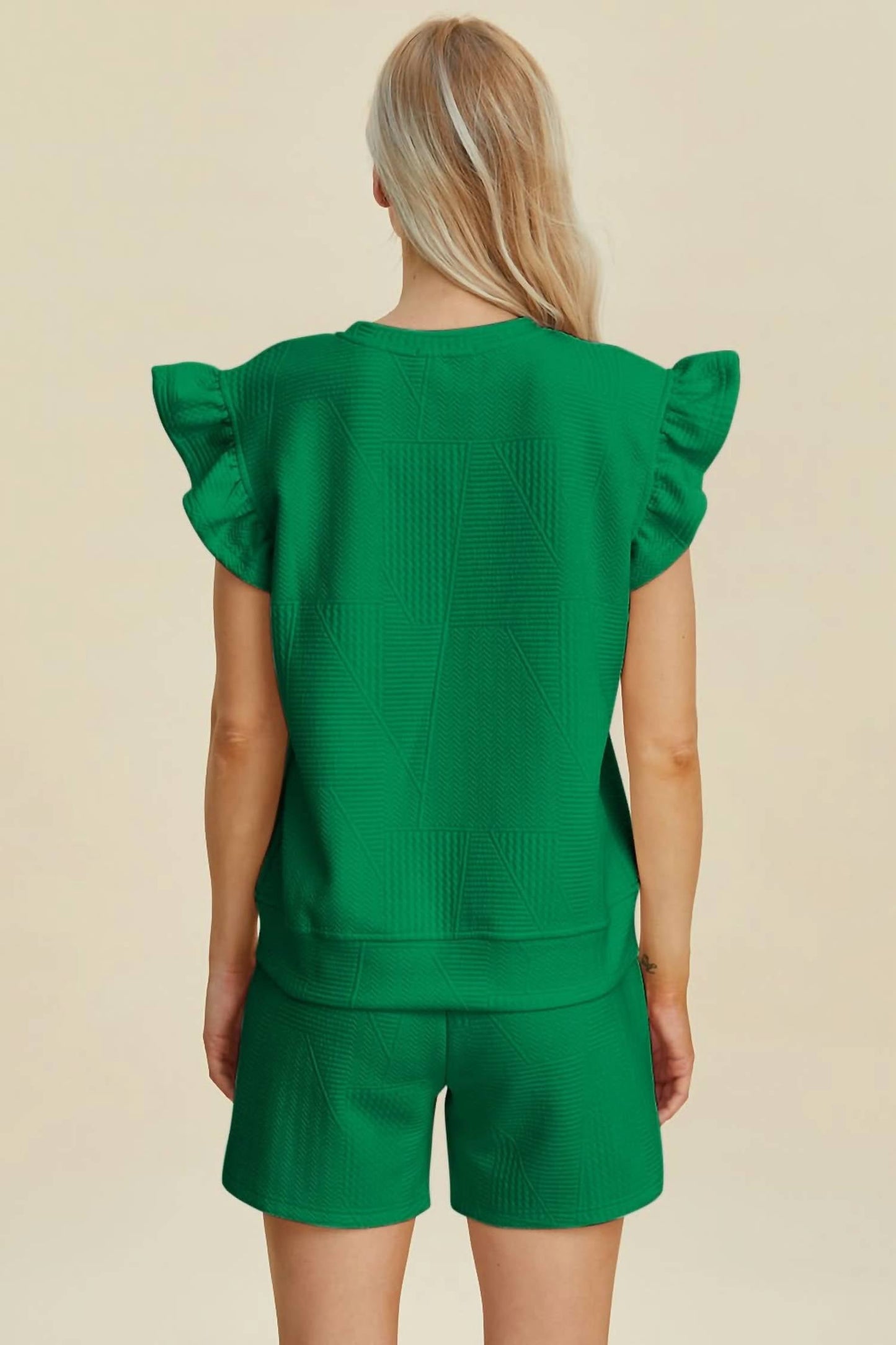 Double Take - Ruffle Sleeve Top And Short Set