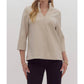 Style Usa - Faux Leather V Neck Top