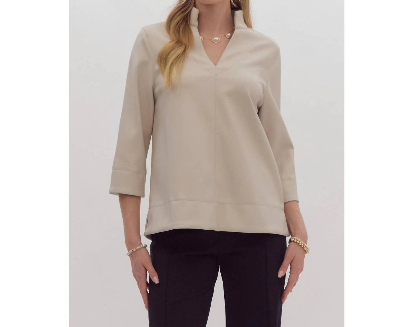 Style Usa - Faux Leather V Neck Top