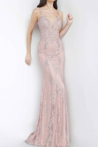 Jovani - Lace Deep V-neck Dress