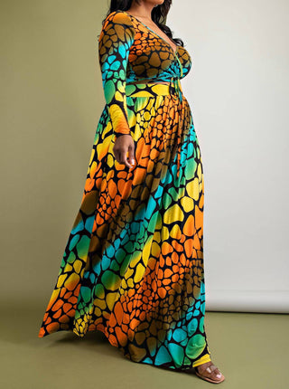 The Curve La - Plus Size Long Sleeve Surplice Wrap Top And Maxi Skirt Set