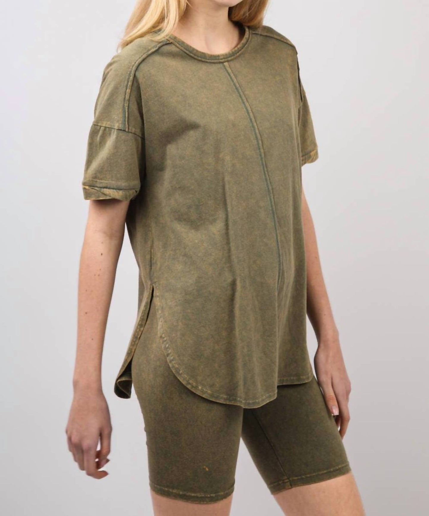Very J - Washed Stretchy Knit Activewear Top & Shorts