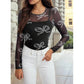1 The Woman - Mesh Bow Print Long Sleeve Top