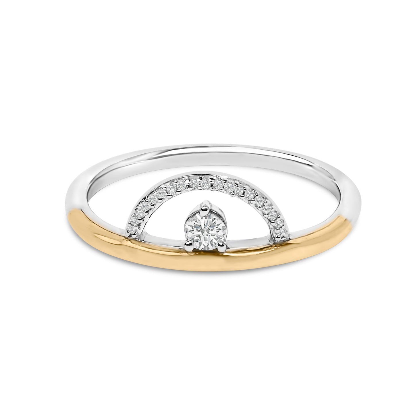 14K Yellow Gold Plated Sterling Silver 1/10 Cttw Diamond Arc Ring