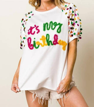 Trendsi - BiBi Metallic Letter Spangle Raglan Puff Sleeve Top