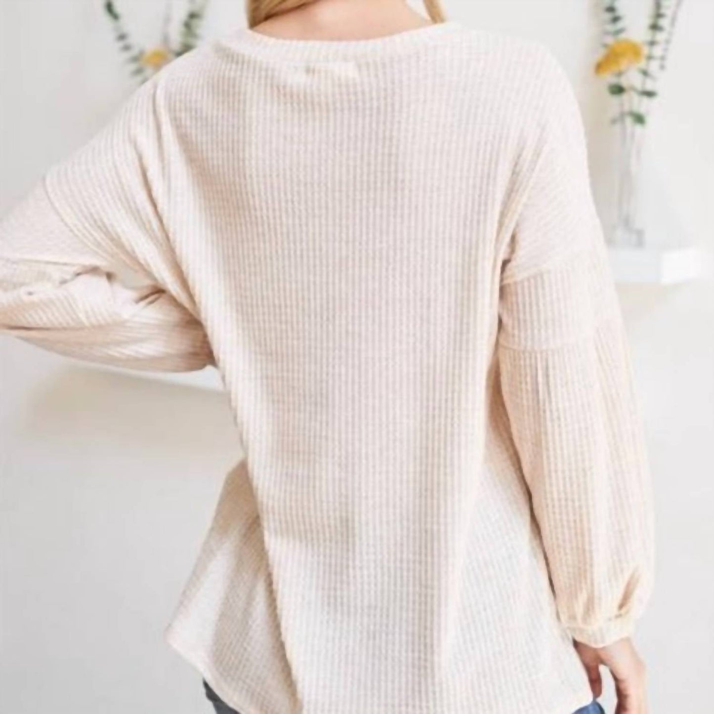 Wholesale Fashion Square - Plus Size Waffle Knit Puff Sleeve Sweater
