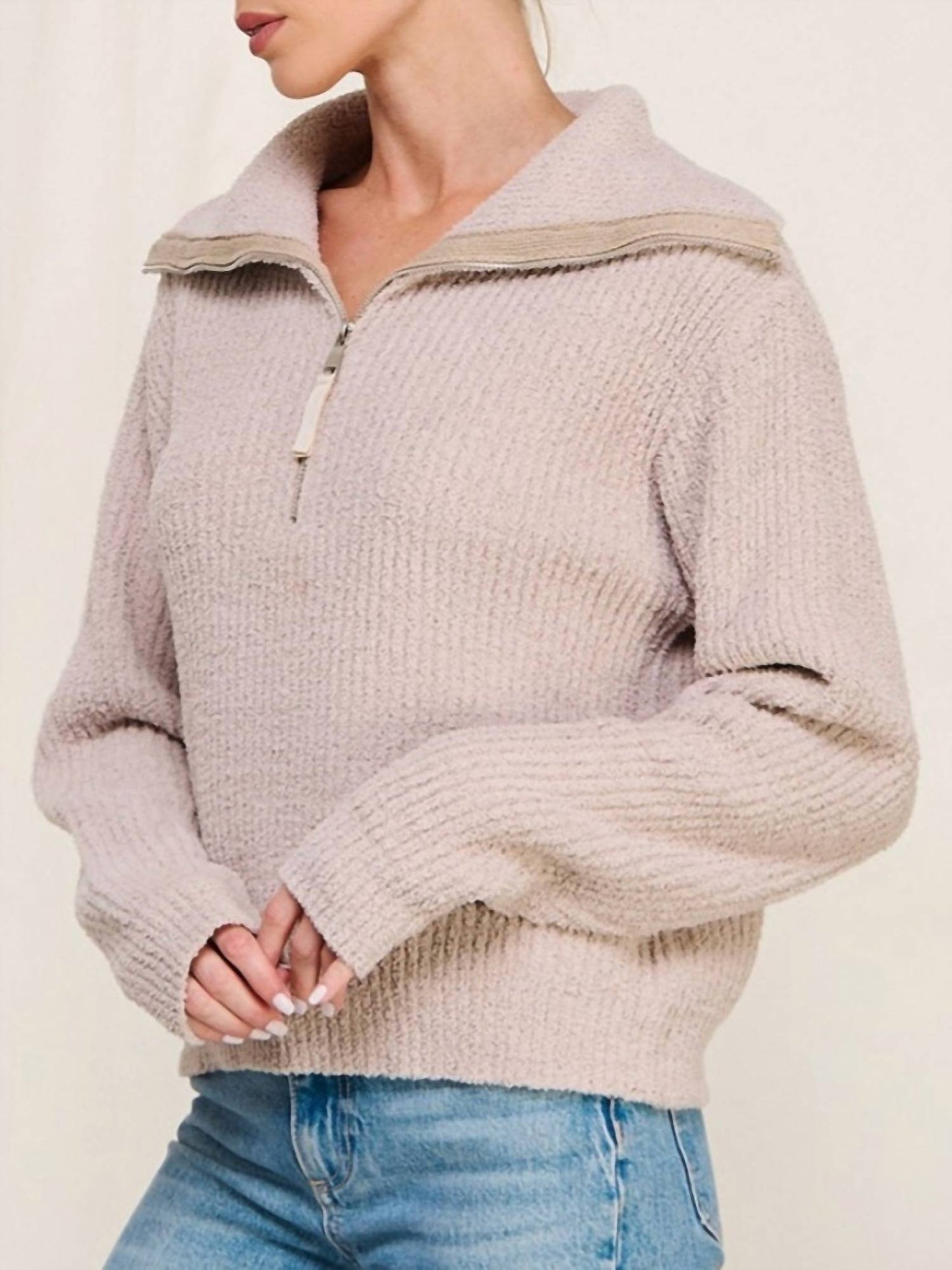 Allie Rose - Soft Plush Half Zip Sweater