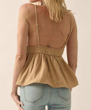 Promesa - Crinkle Cotton Floral Crochet Babydoll Cami Top