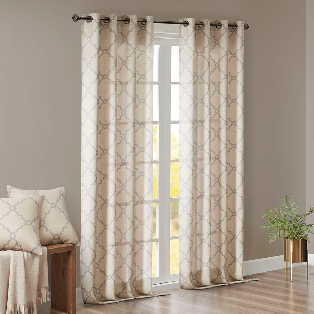 Fretwork Print Grommet Top Window Curtain Panel (One Panel)