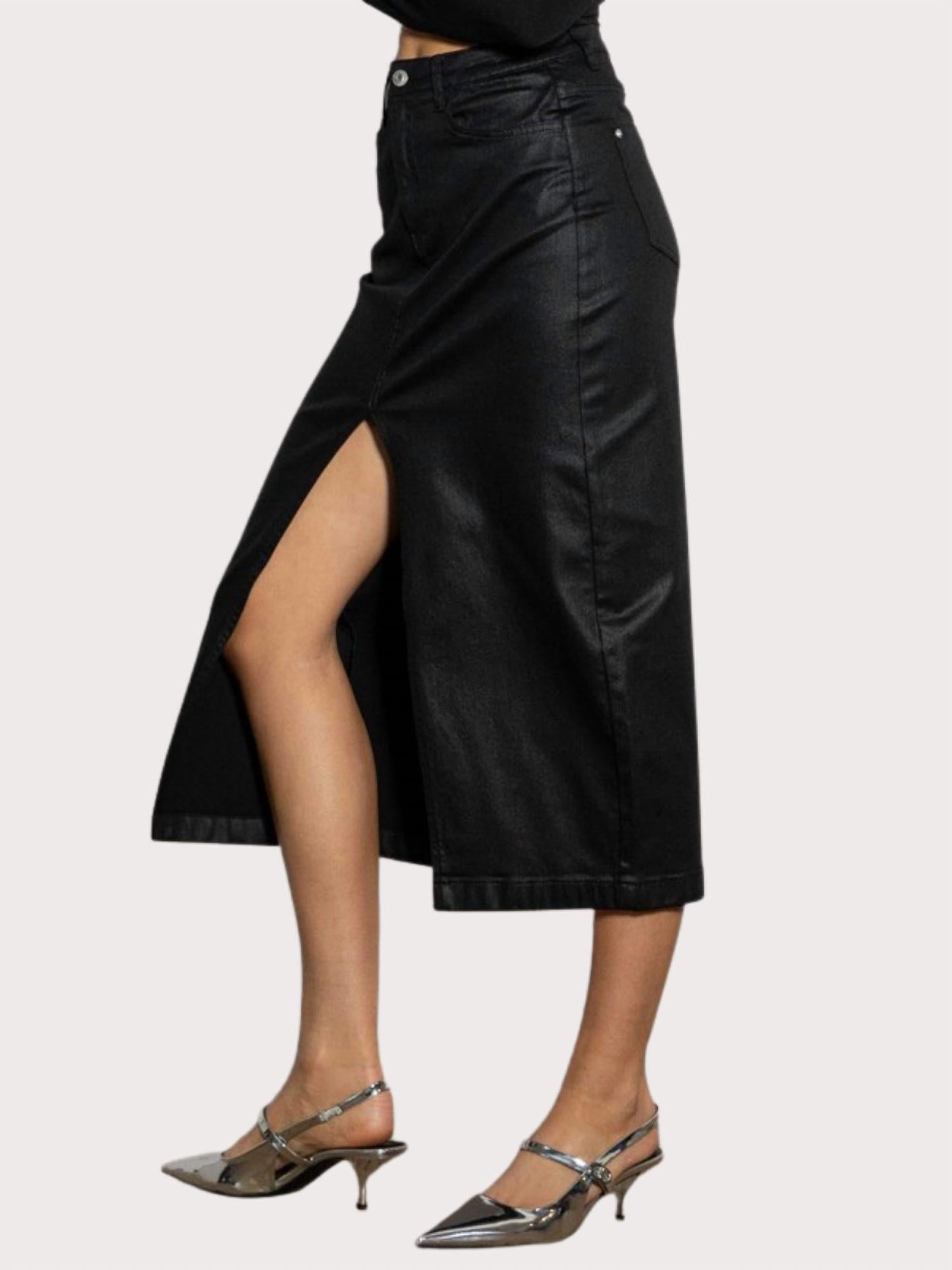 Vibrant M.I.U - Front Slit Midi Coated Skirt