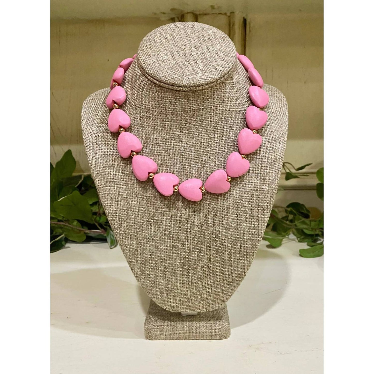 Pink Panache - Women's Wood Heart Necklace