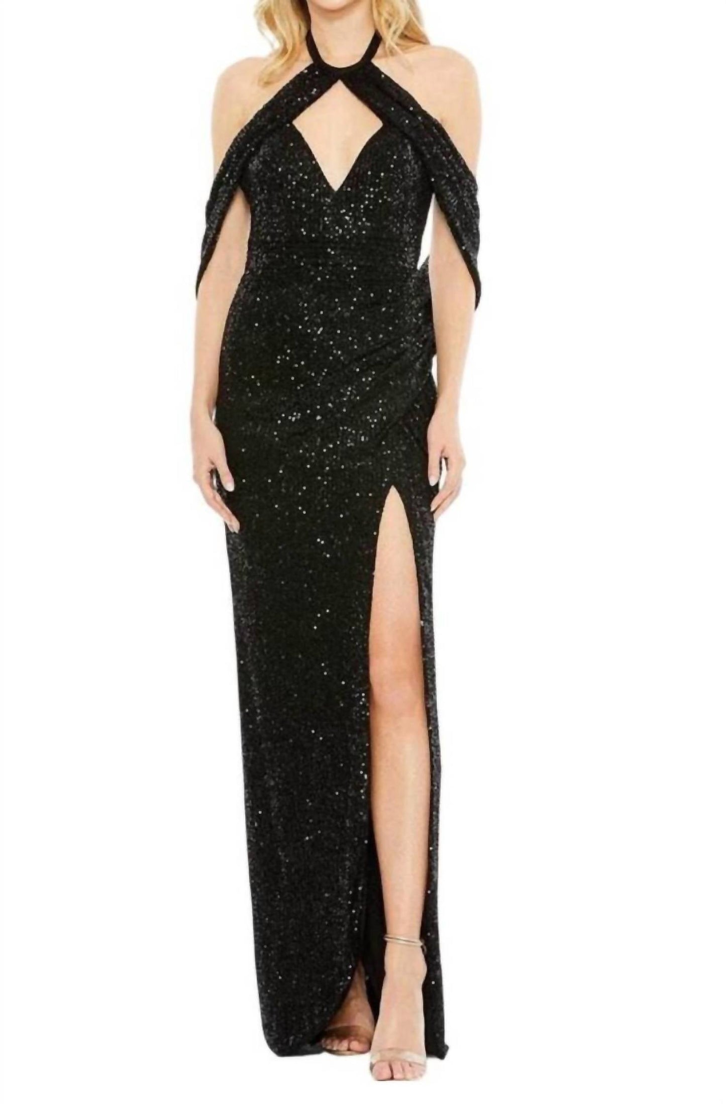 Mac Duggal - Women's Halter Neck Drape Sleeve Dress