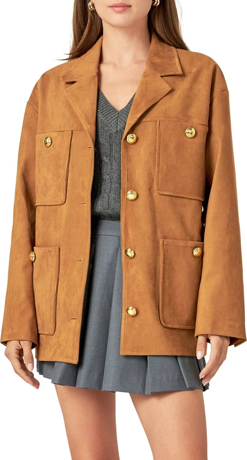 English Factory - Padded Shoulder Suede Jacket