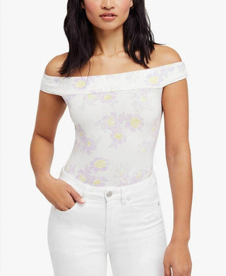 Free People - SO MUCH Lilac Stretch Flowers Off Shoulder Bodysuit