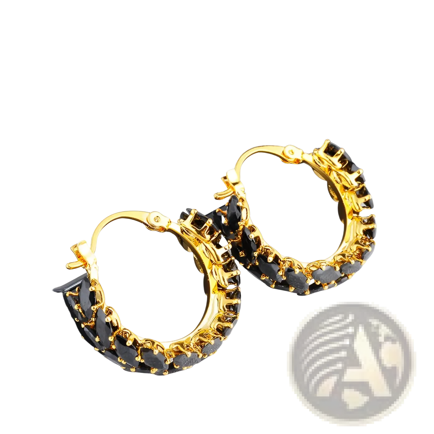 18k Gold Plated Black Marquise Zircon Hoop Earrings