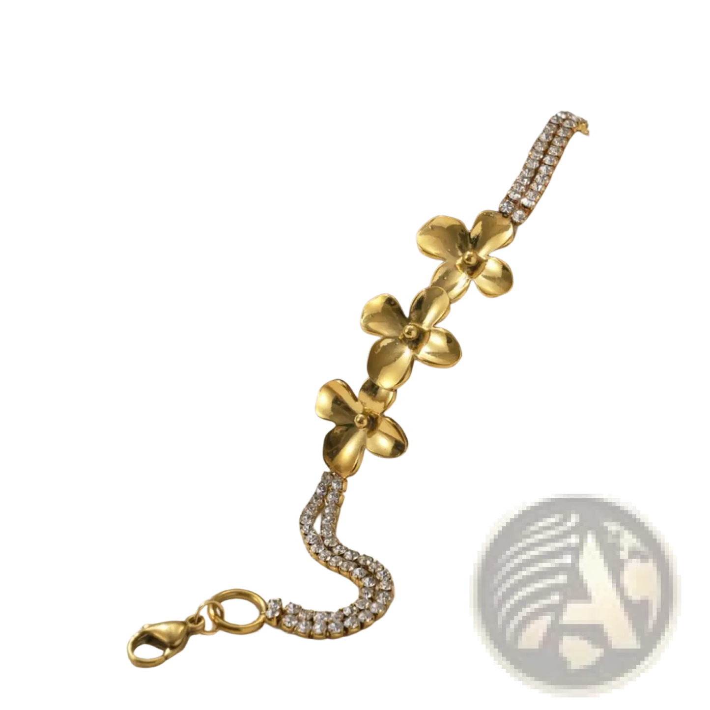 18k Gold Plated Crystal Flower Double Strand Bracelet