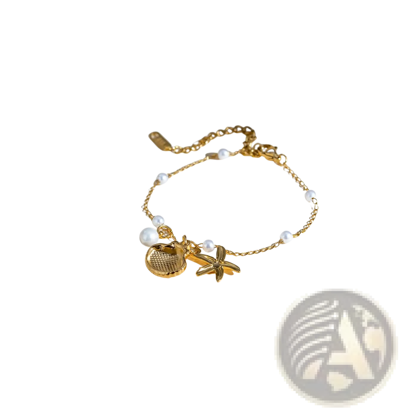 18k Gold Plated Pearl Shell and Starfish Charm Bracelet