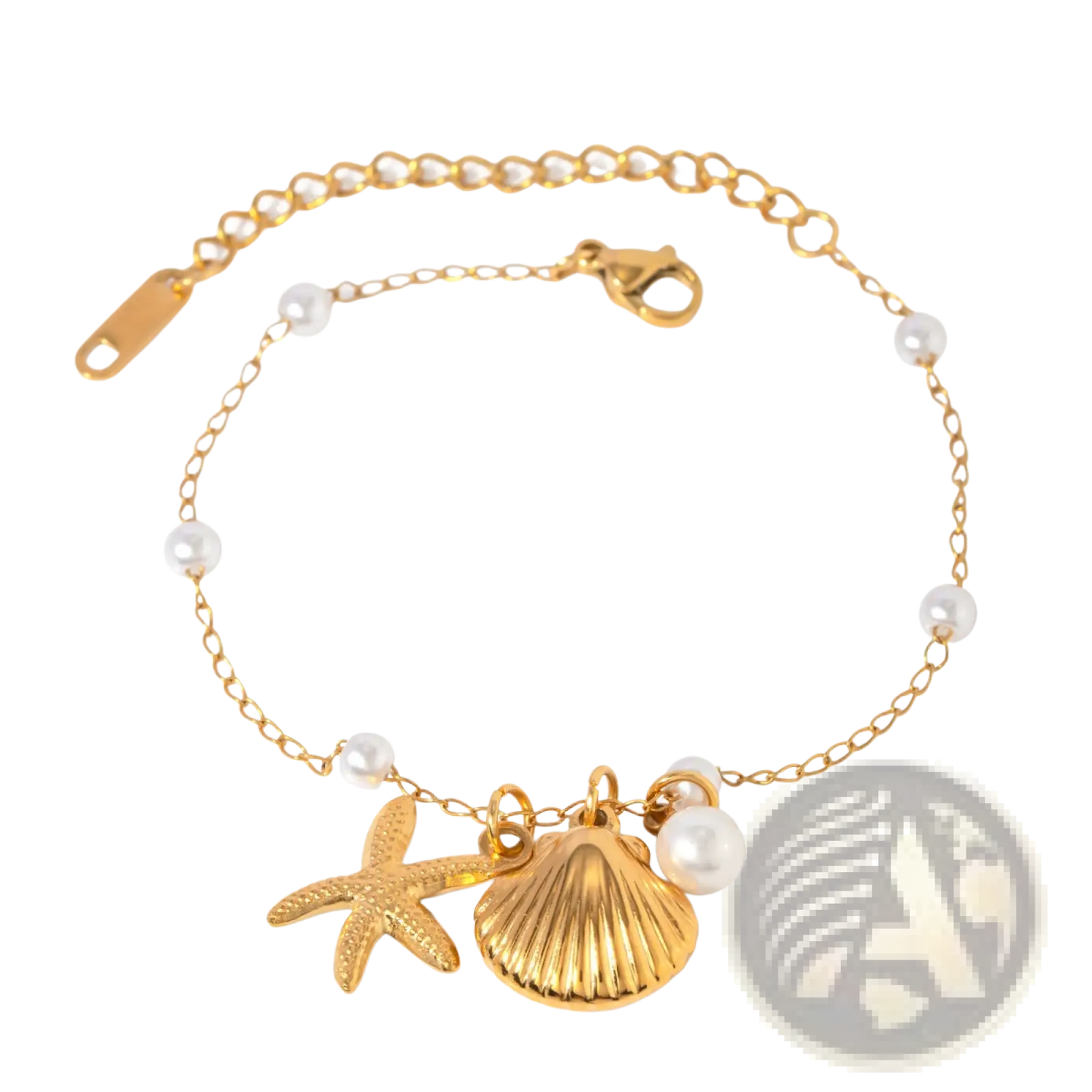 18k Gold Plated Pearl Shell and Starfish Charm Bracelet