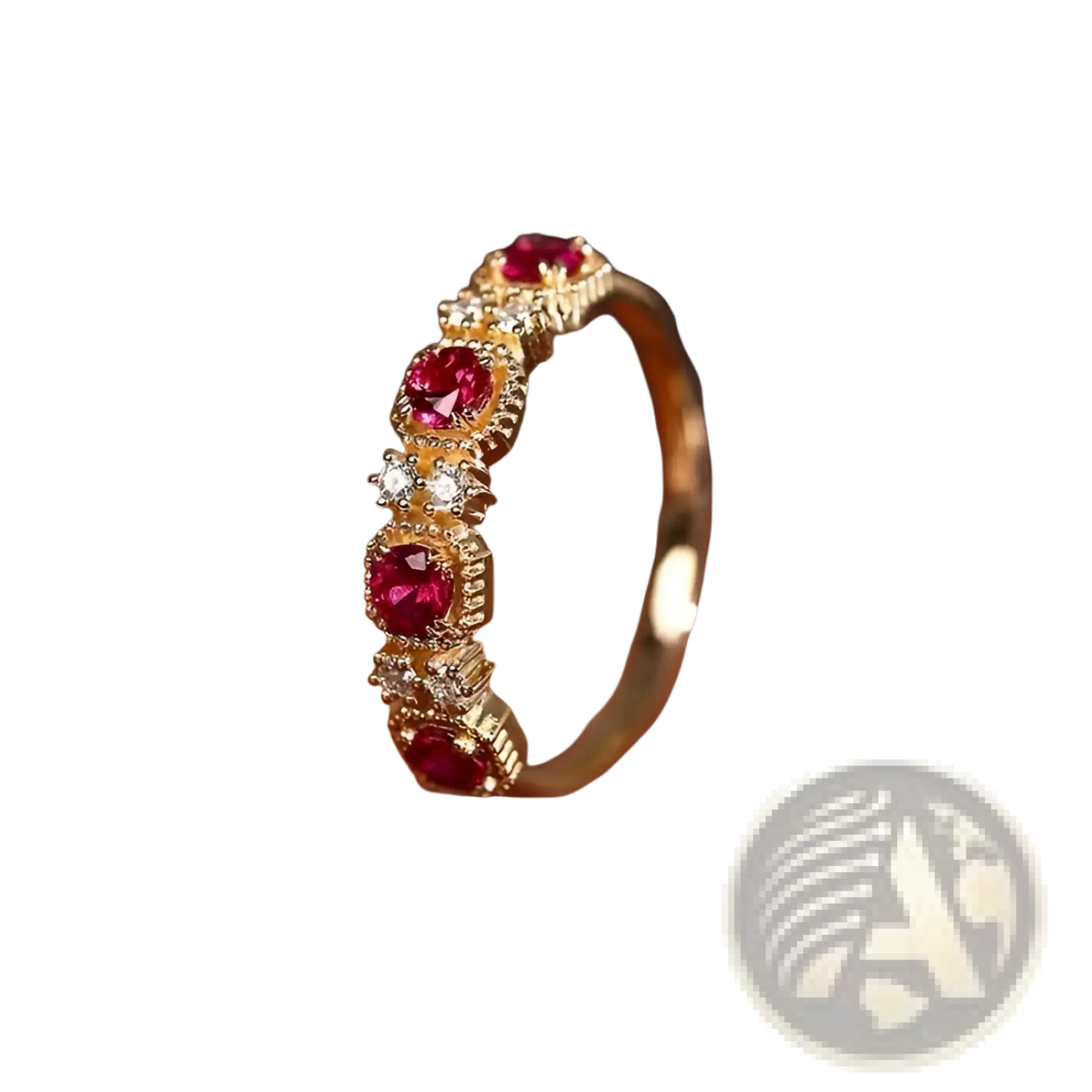 18k Gold Plated Pigeon Blood Ruby and Diamond Band Ring