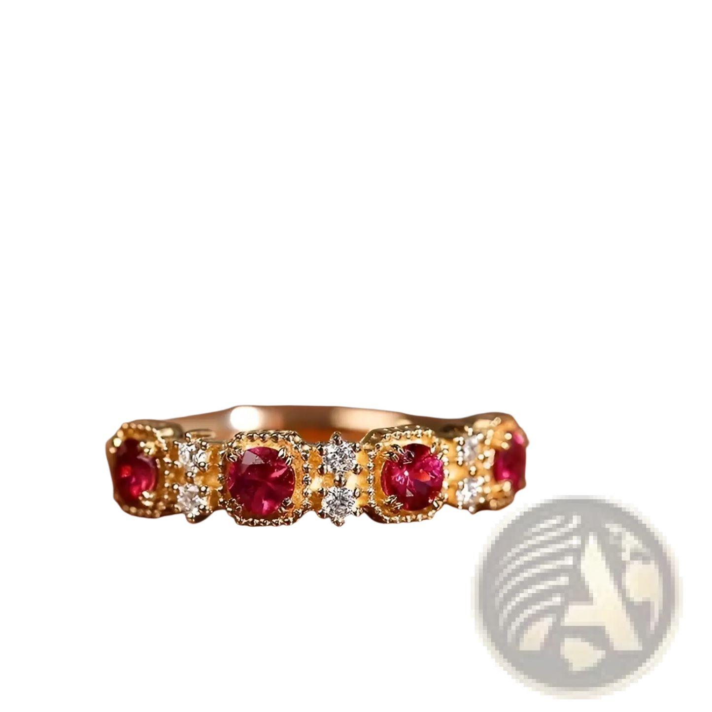 18k Gold Plated Pigeon Blood Ruby and Diamond Band Ring