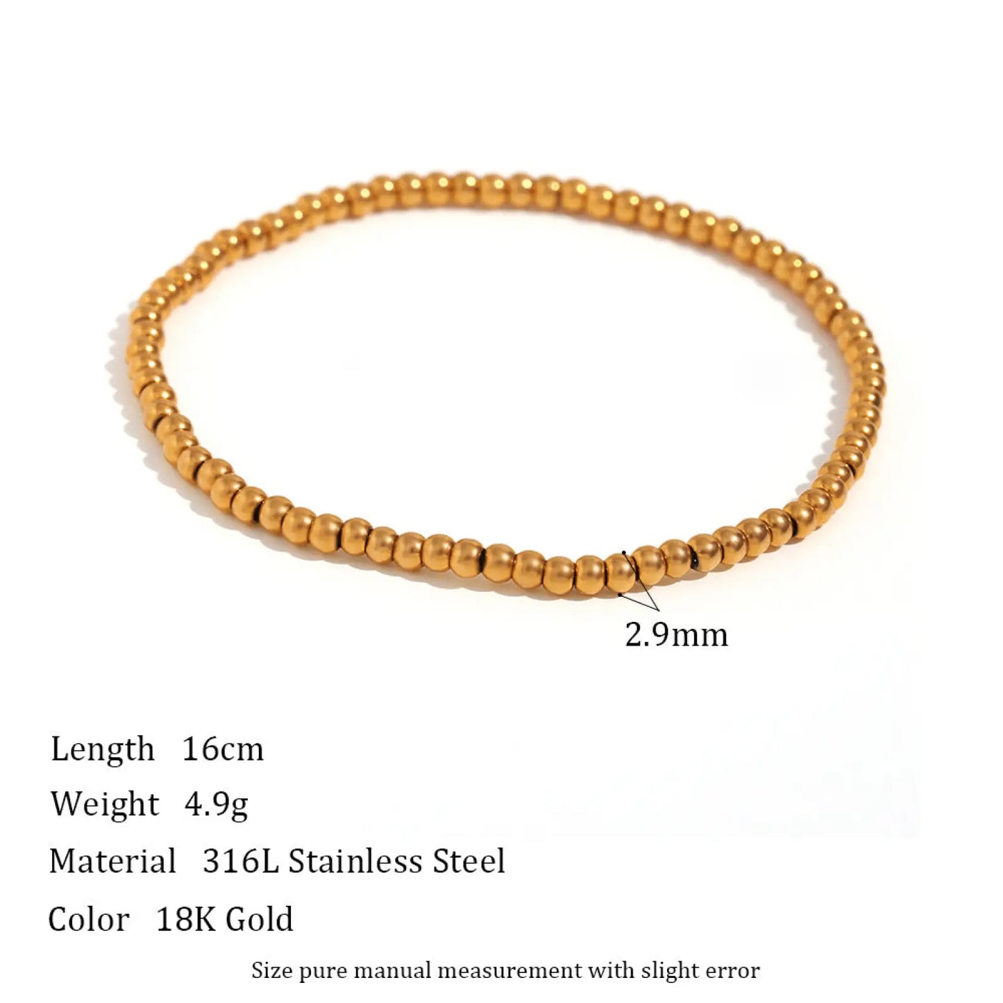 18k Gold Plated Stainless Steel Elastic Bead Bracelet