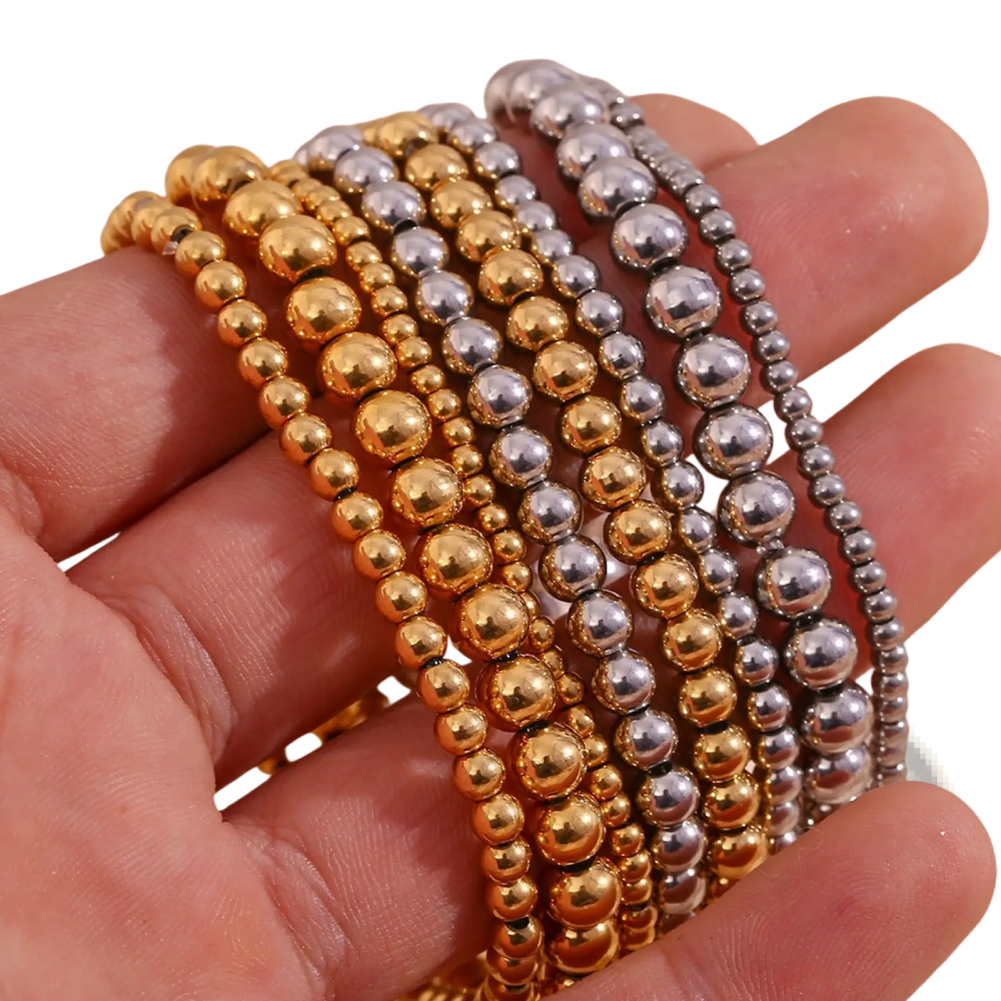 18k Gold Plated Stainless Steel Elastic Bead Bracelet