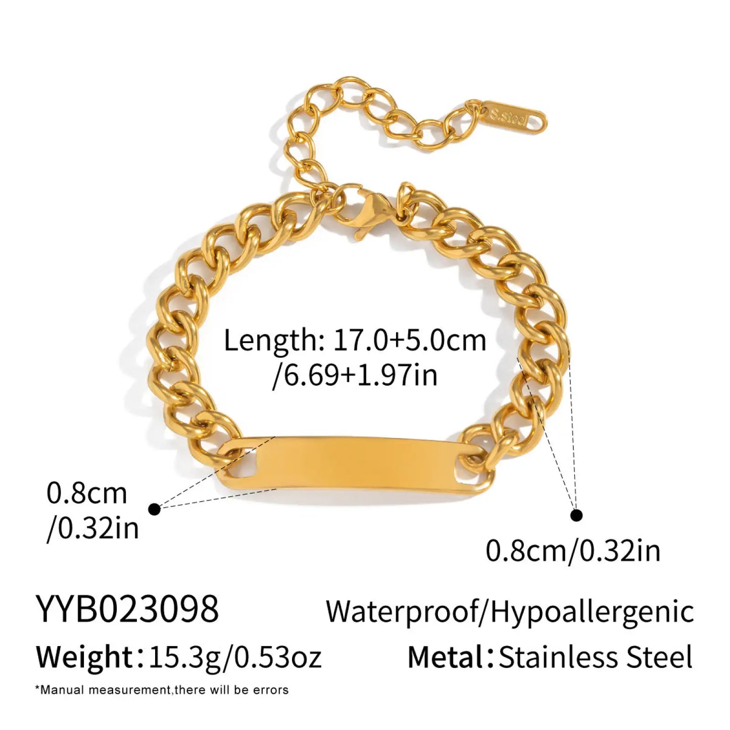 18k Gold Pvd Plated Stainless Steel Chain Link Bracelet