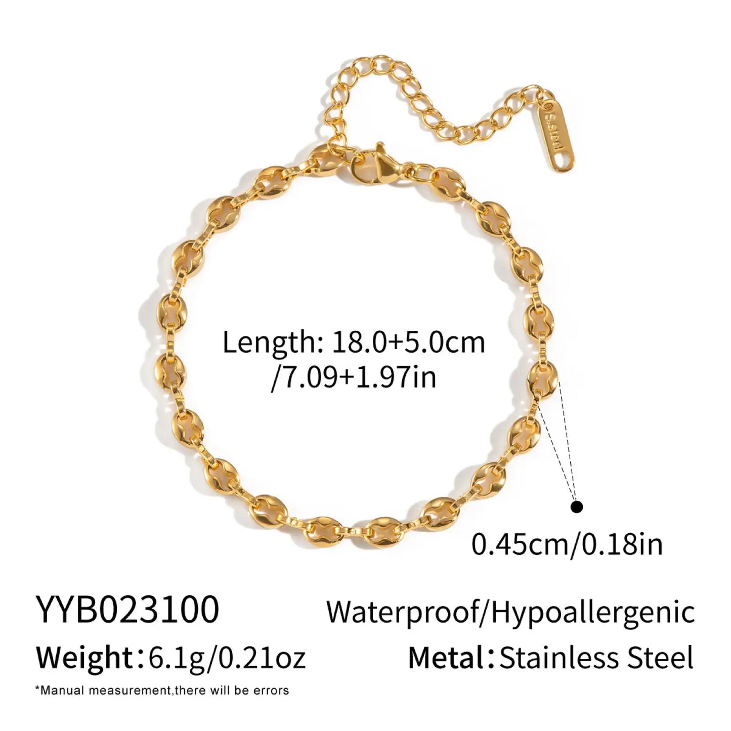 18k Gold Pvd Plated Stainless Steel Chain Link Bracelet
