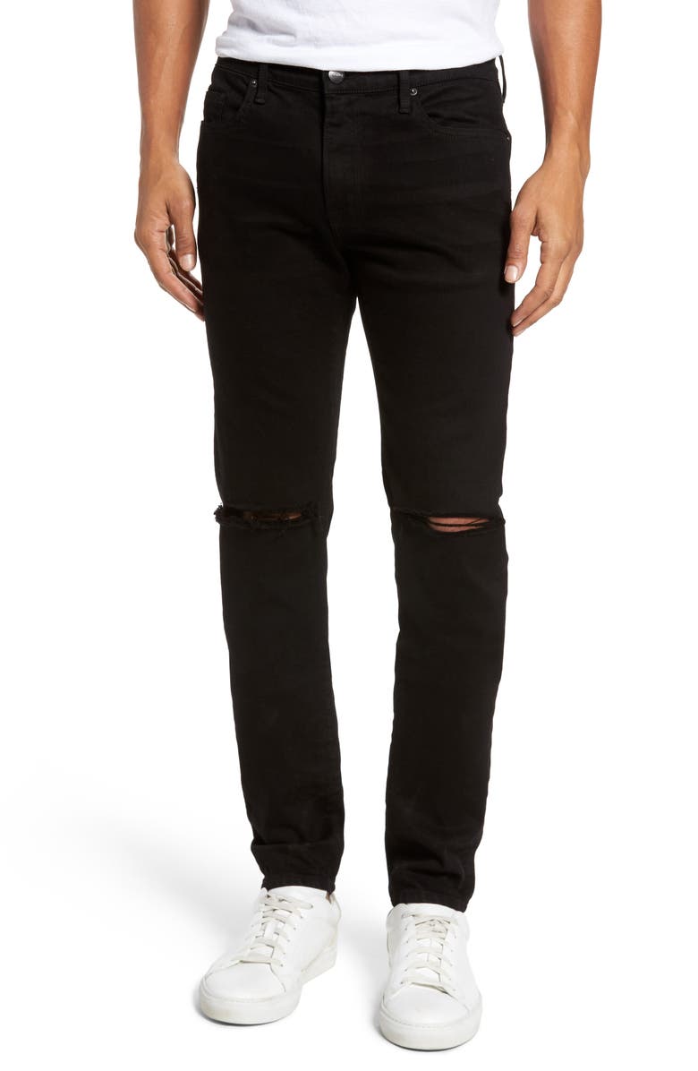FRAME L'Homme Skinny Fit Jeans in Noir Slits , Size 33