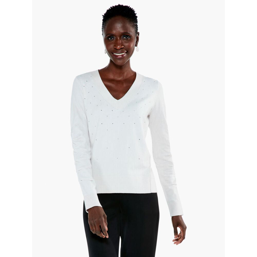 NIC+ZOE Women's Icing Embellished V-Neck Sweater Size Medium