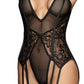 Mapale Lace & Fishnet Teddy with Garter Straps in Black Size Small