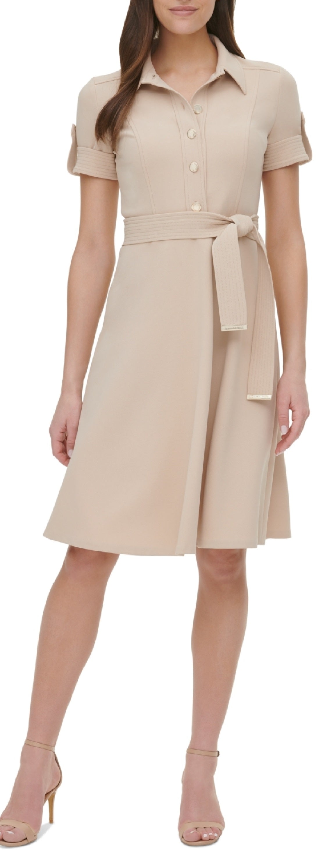 Tommy Hilfiger Women's Scuba Crepe Shirtdress Brown Size 14
