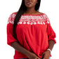 Tommy Hilfiger Women's Off The Shoulder Embroidered Top Red