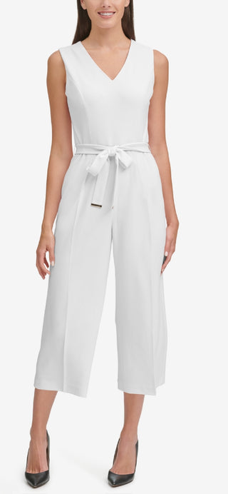 Tommy Hilfiger Women's Belted Cropped Jumpsuit White Size 14