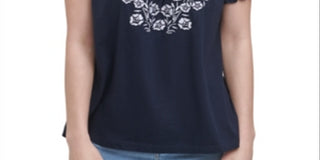 Tommy Hilfiger Women's Cotton Embroidered Peasant Top Blue Size X-Large