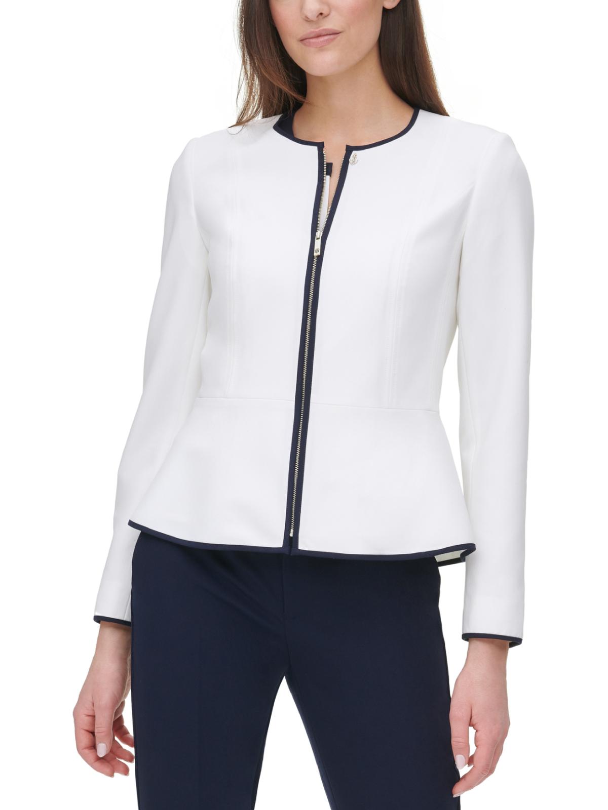 Tommy Hilfiger Women's Contrast Trim Zip Front Jacket White Size 12