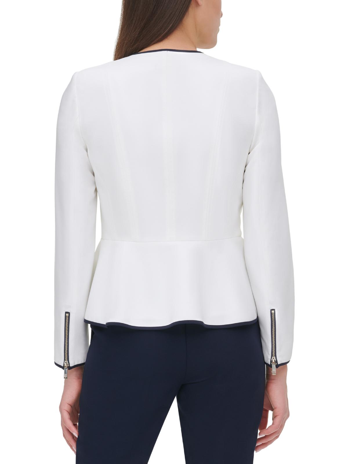 Tommy Hilfiger Women's Contrast Trim Zip Front Jacket White Size 12