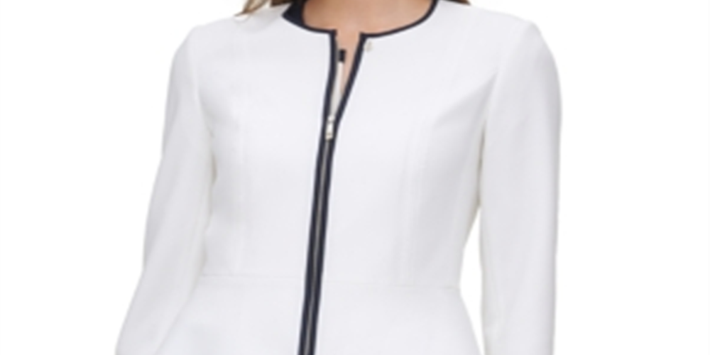 Tommy Hilfiger Women's Contrast Trim Zip Front Jacket White Size 12