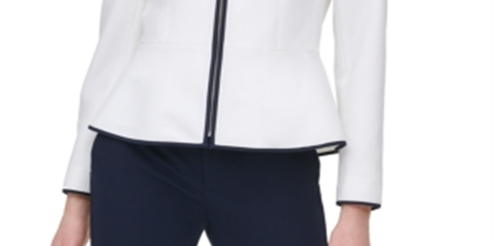 Tommy Hilfiger Women's Contrast Trim Zip Front Jacket White Size 12