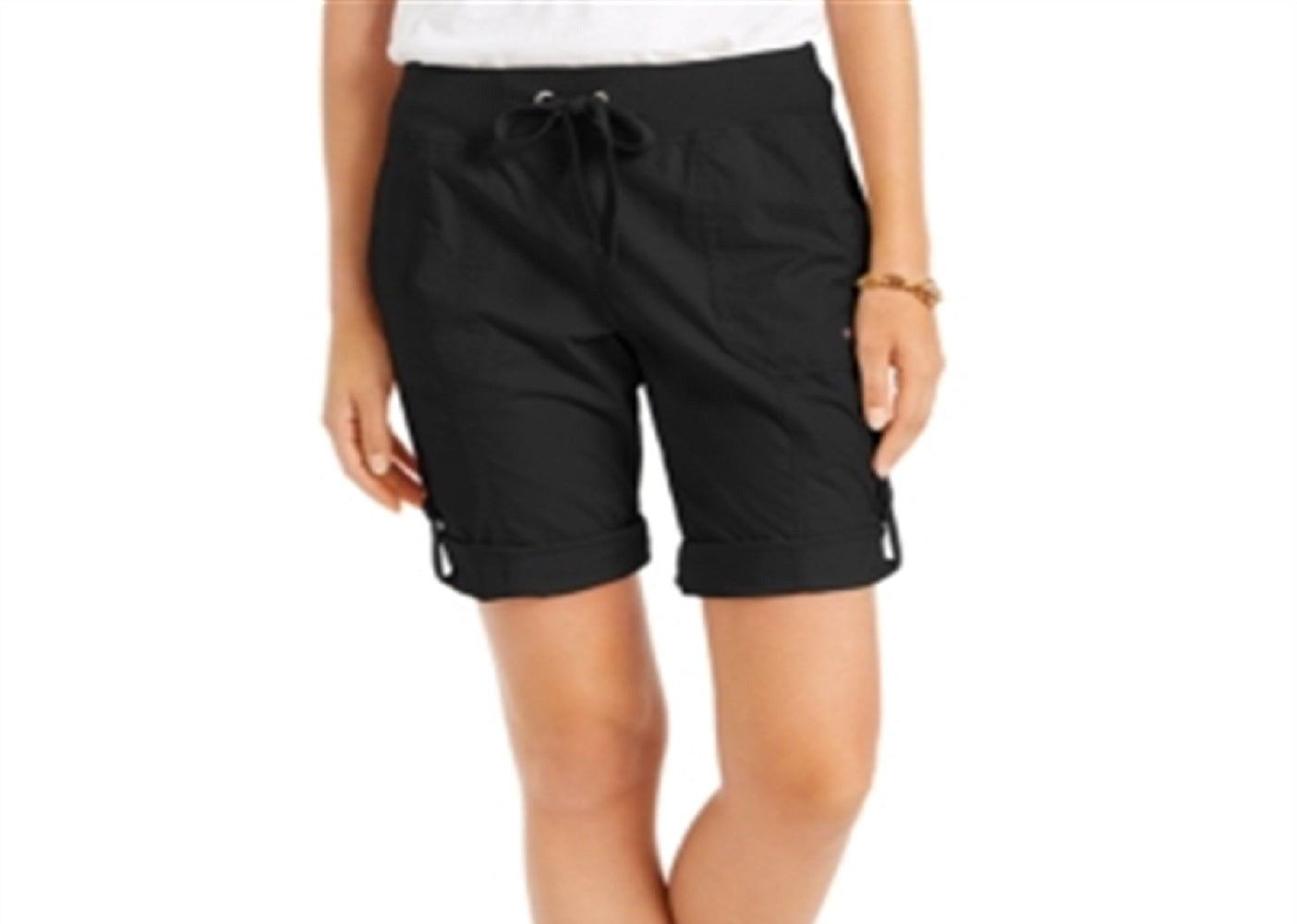 Tommy Hilfiger Women's Roll Tab Drawstring Shorts Black Size X-Large